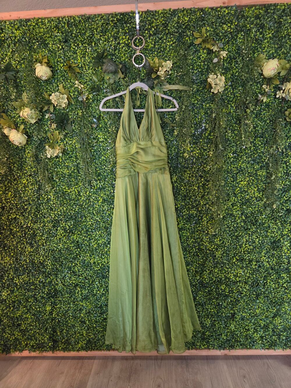 Vintage Scott McClintock olive green halter maxi dress